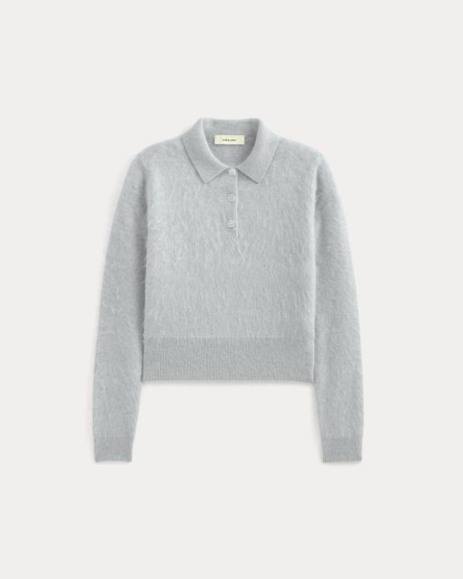 Alternative view of Lush Cashmere Cropped Polo Sweater | Sanderling Gray