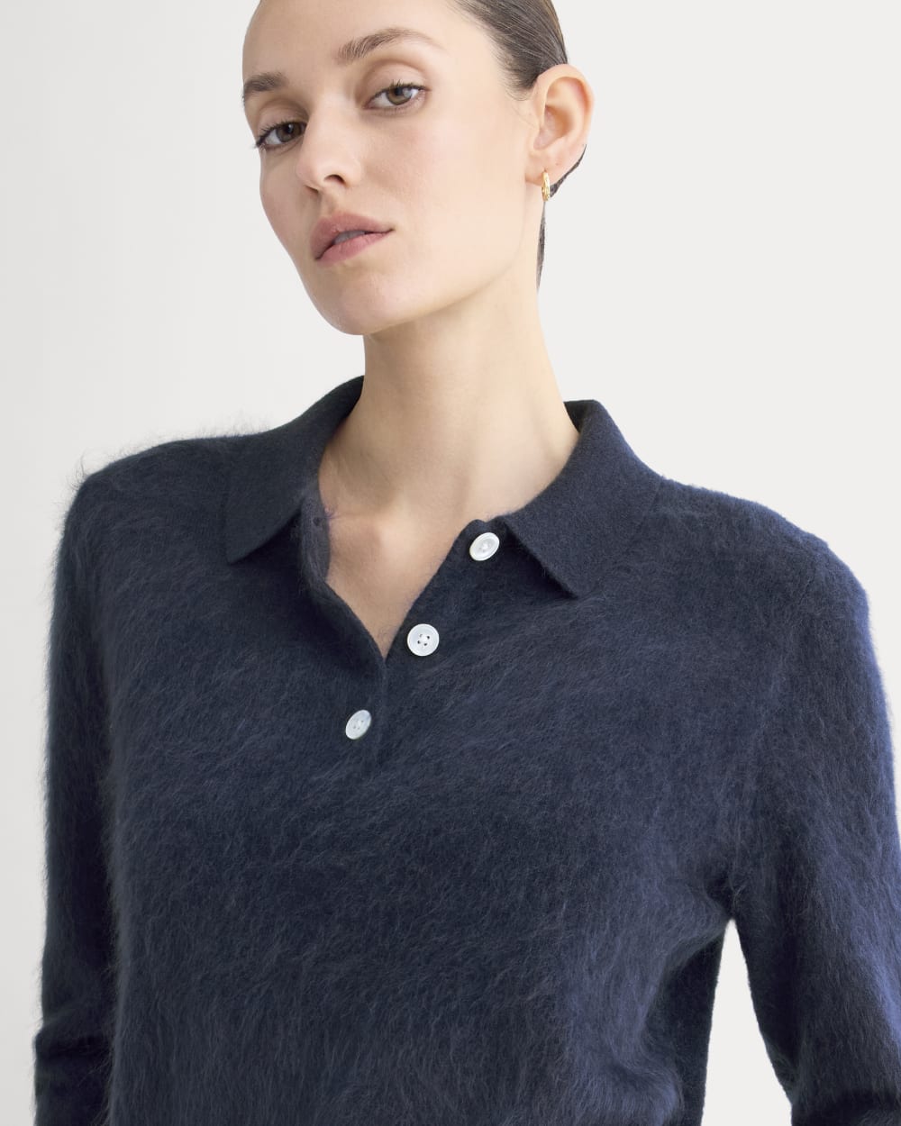 Lush Cashmere Cropped Polo Sweater | Starry Navy - Image 8