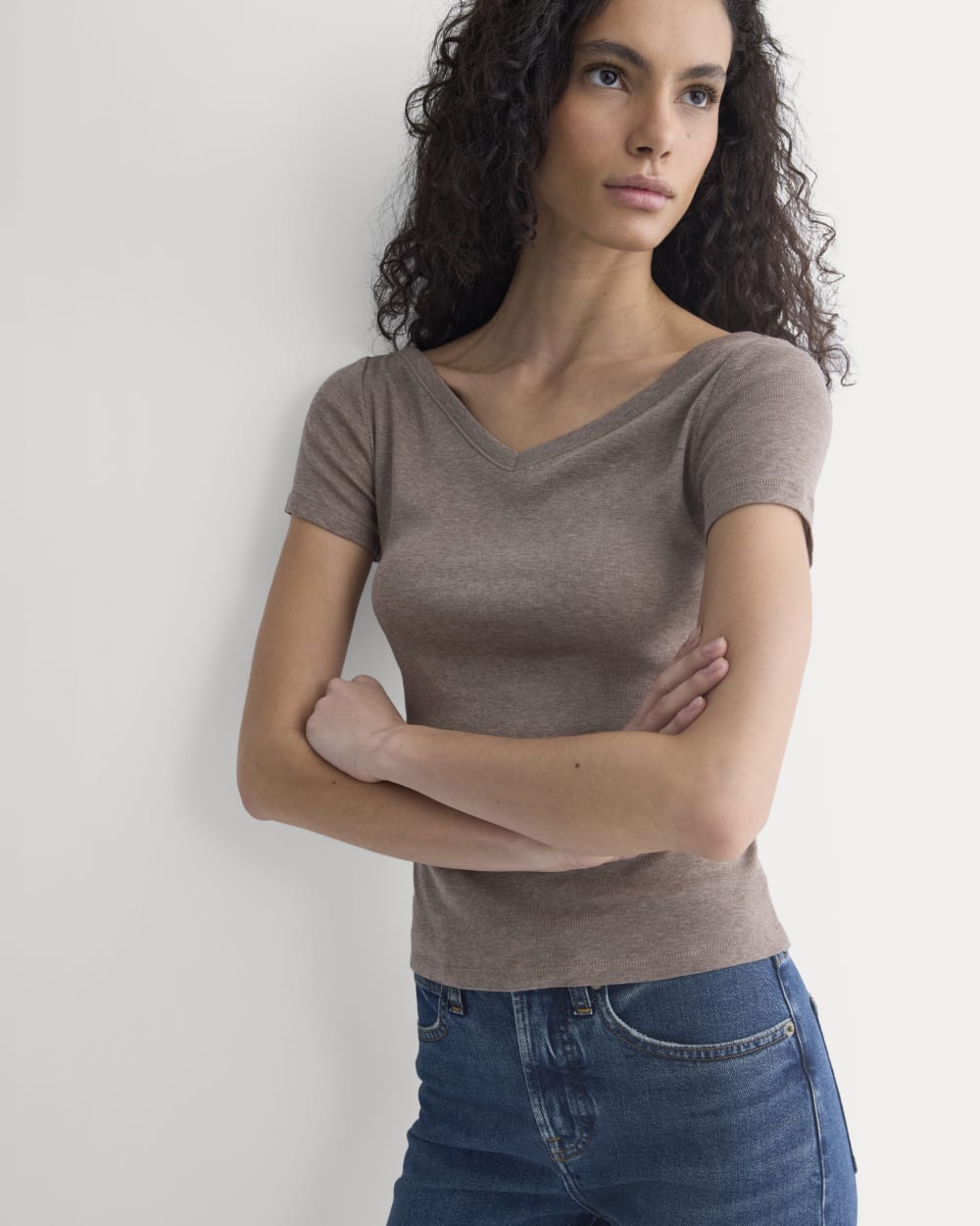 Tissue Short-Sleeve V-Neck Top | Heathered Chocolate Chip - Image 5