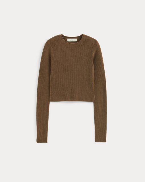 Alternative view of The Cropped Crew Top in Ultrafine Merino | Heathered Toffee