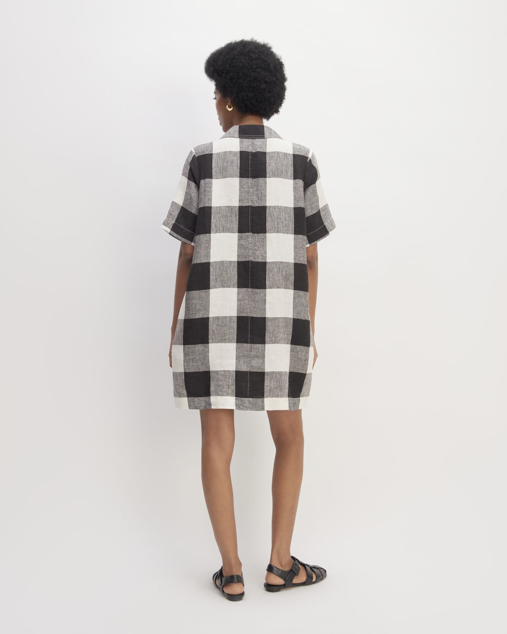 The Shirtdress in Linen | Bone / Black Check - Image 6