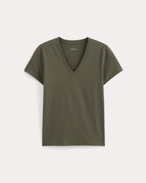 Alternative view of The Slim V-Neck Tee in Essential Cotton | Olive Night