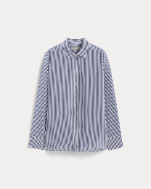 Alternative view of The Must-Have Shirt in Washable Silk | Blue / White