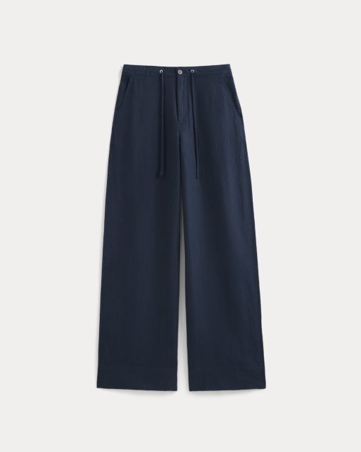 Alternative view of Wide-Leg Drawstring Pant in Linen | Navy