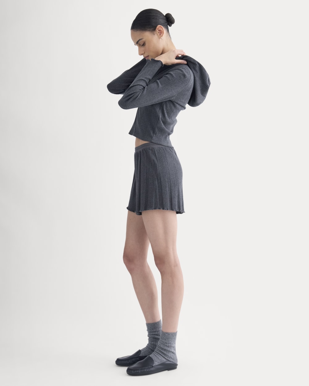 Lounge Rib Hoodie | Heathered Soot - Image 3