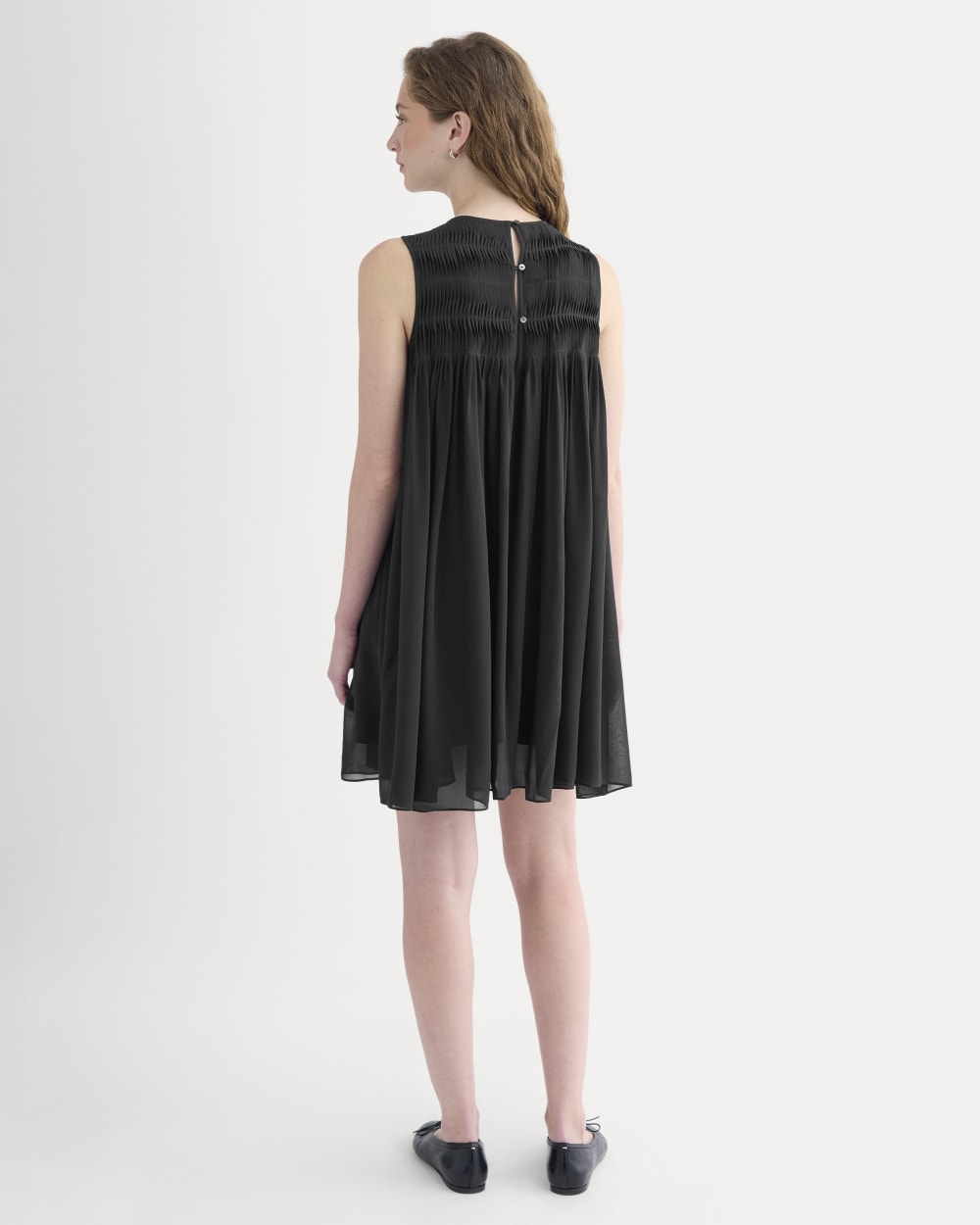 Twisted Pleated Mini Dress in Silk Georgette | Black - Image 3