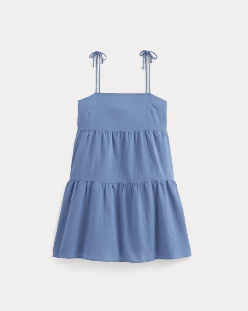 Alternative view of The Gauze Mini Tiered Dress | Soft Cobalt
