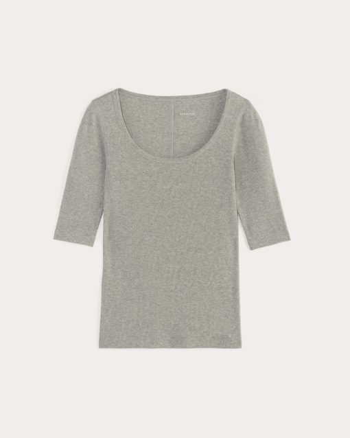 Alternative view of The Luxe Rib Scoop-Neck Tee | Heathered Grey