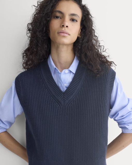 Ribbed V-Neck Vest in Everyday Cotton | Navy