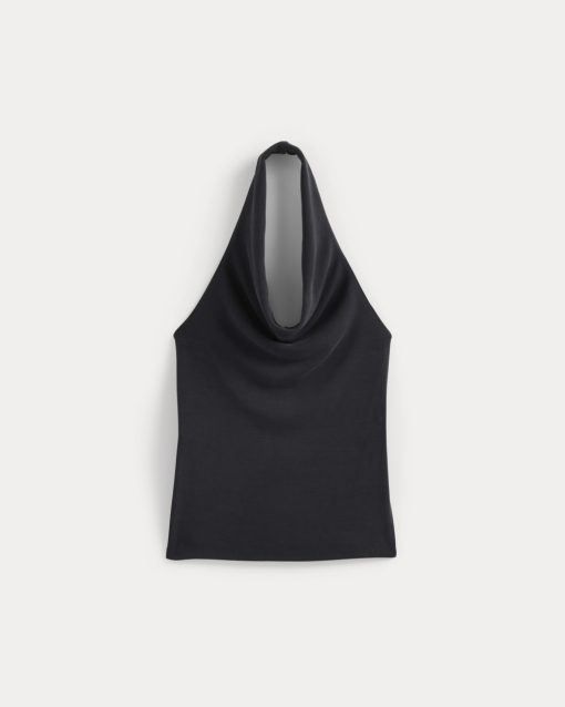 Alternative view of Halter Cowlneck Top in Butterknit | Black