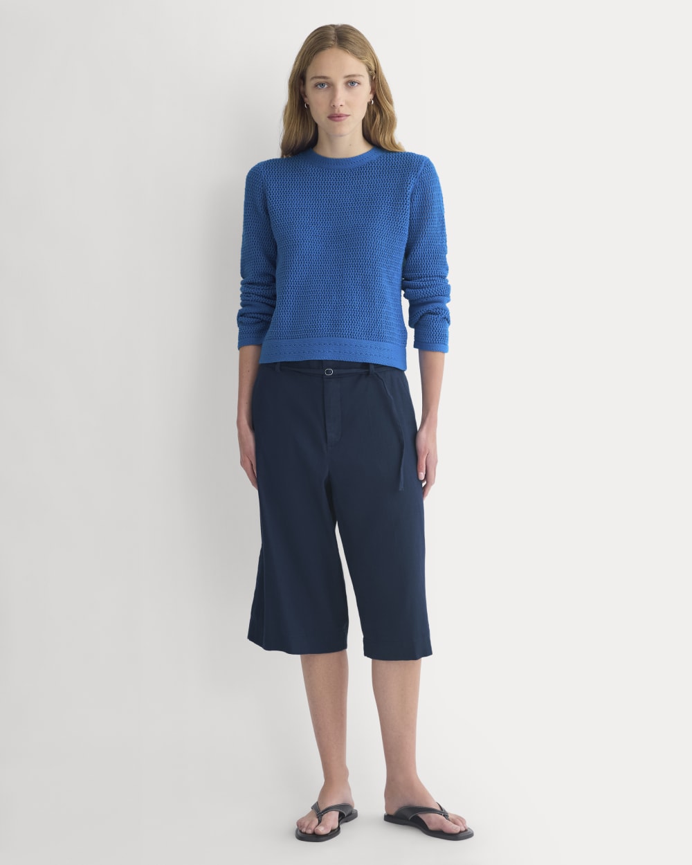 Open Knit Long-Sleeve Crew in Everyday Cotton | Imperial Blue - Image 3