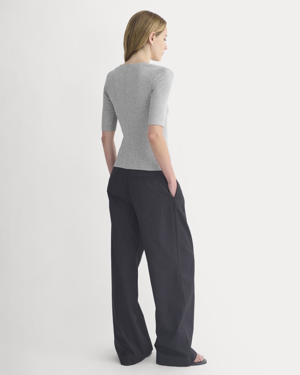 Luxe Rib V-Neck Henley | Heathered Light Grey - Image 5