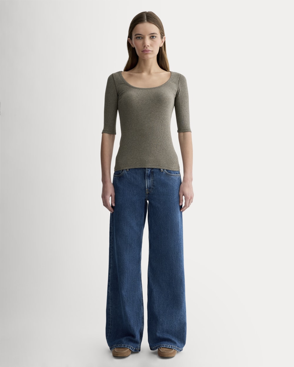 The Luxe Rib Scoop-Neck Tee | Heathered Fatigue - Image 3