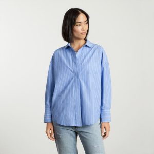 Alternative view of The Oversized Poplin Shirt | Powder Blue / White