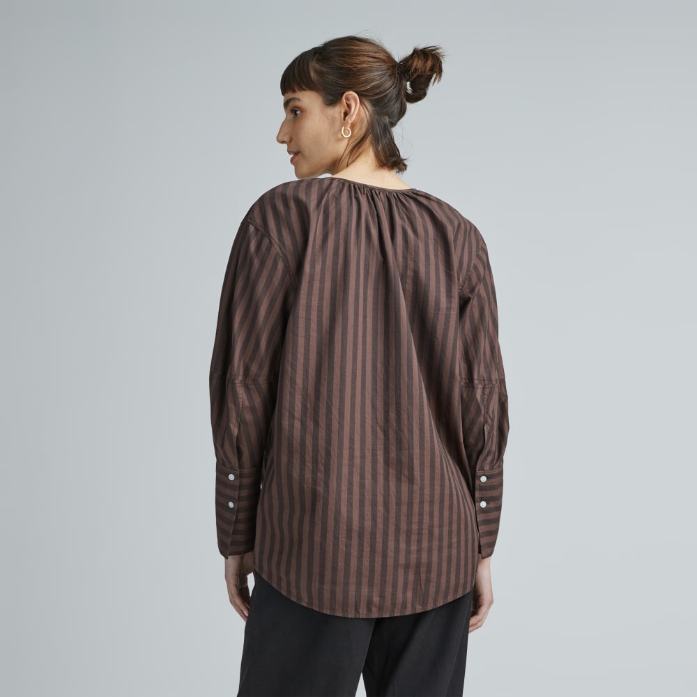 The Silky Cotton Balloon Sleeve Top | Chocolate Brown / Black - Image 3
