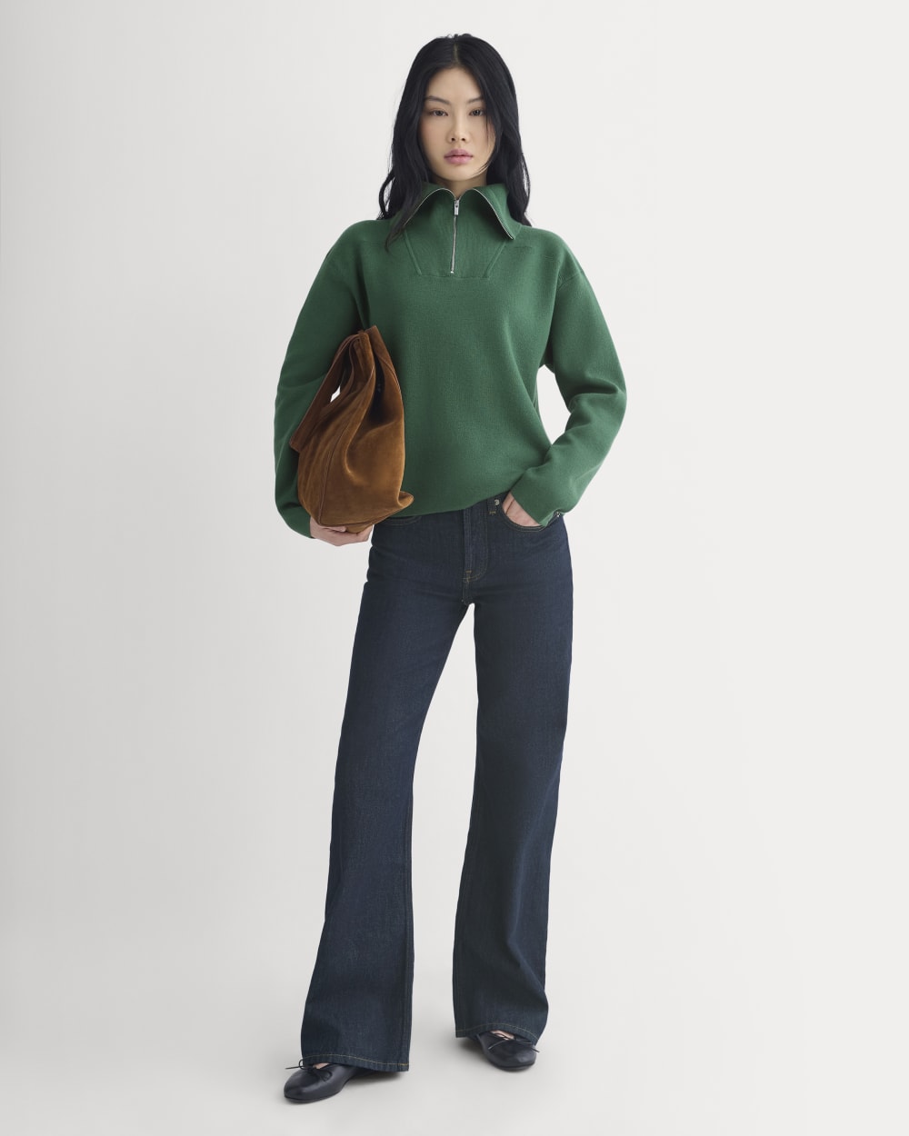 Double Knit Half-Zip in Cotton Merino | Hunter Green - Image 4