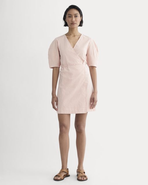 The Seersucker Mini Wrap Dress | Soft Orange