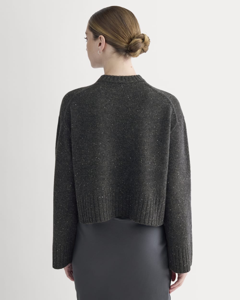 Cropped Boxy Crew in Luxe Merino | Heathered Black Donegal - Image 5