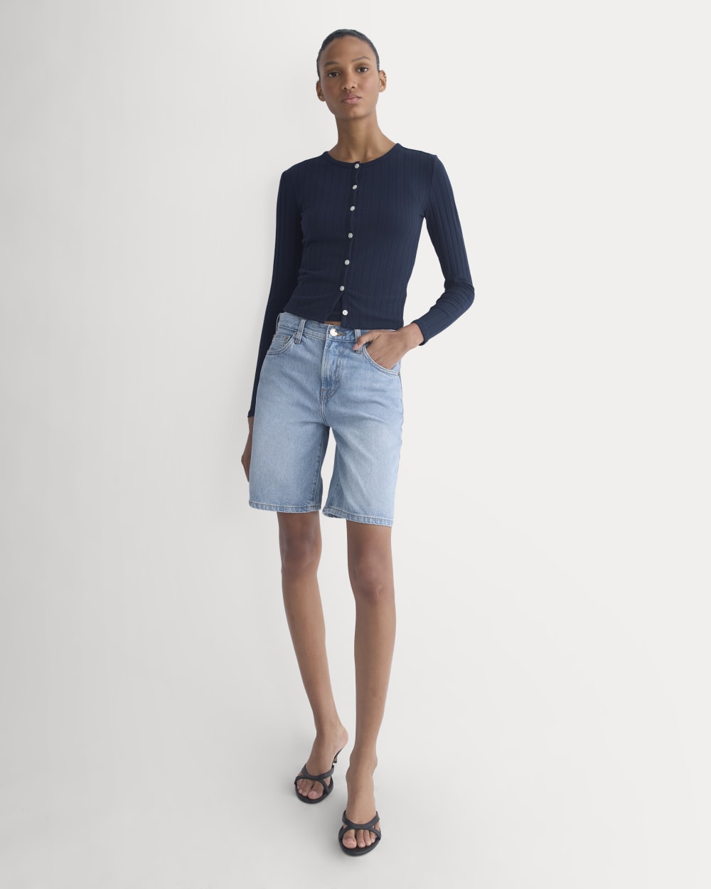 Cardigan in Pointelle | Deep Navy - Image 3