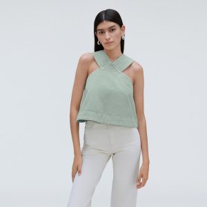 Alternative view of The Cross-Front Apron Top | Sea Glass