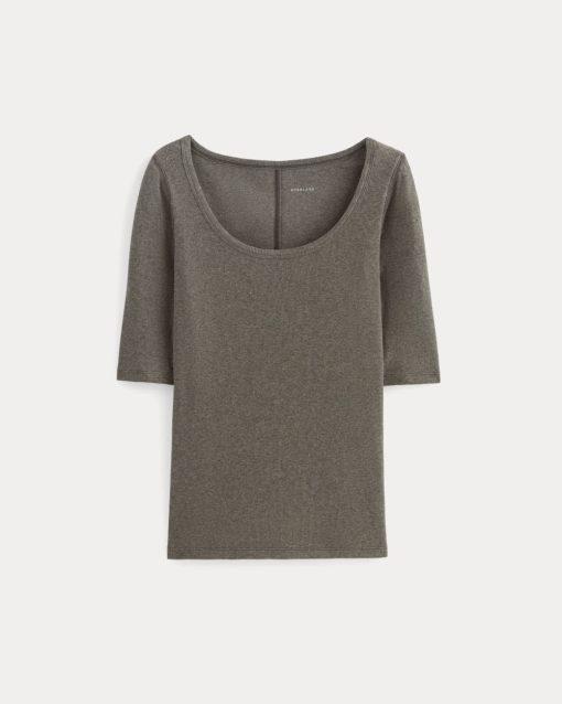Alternative view of The Luxe Rib Scoop-Neck Tee | Heathered Fatigue