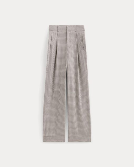 Alternative view of The Draper Pleated Pant in Buttersmooth | Deep Taupe Mini Gingham  | 32 Inseam