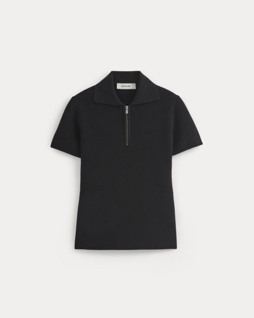 Alternative view of Knit Quarter-Zip Polo | Black
