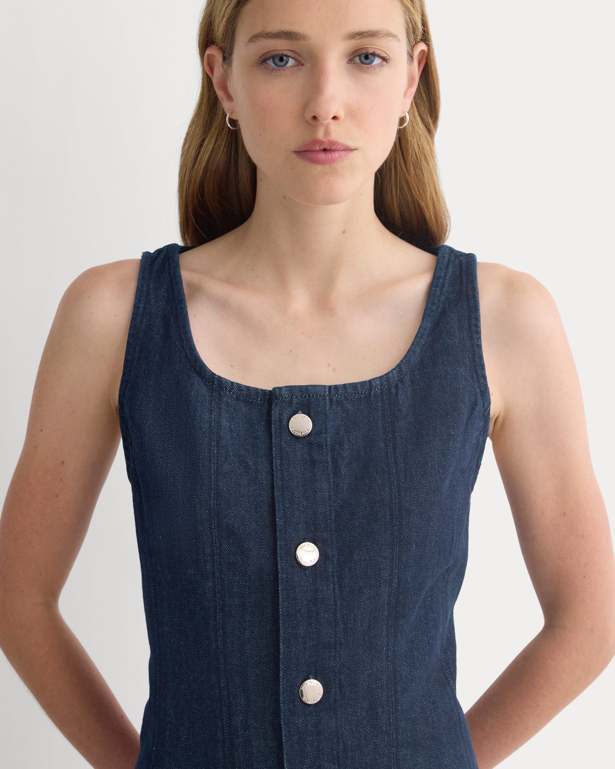 Denim Button-Front Mini Dress | Dark Indigo - Image 4