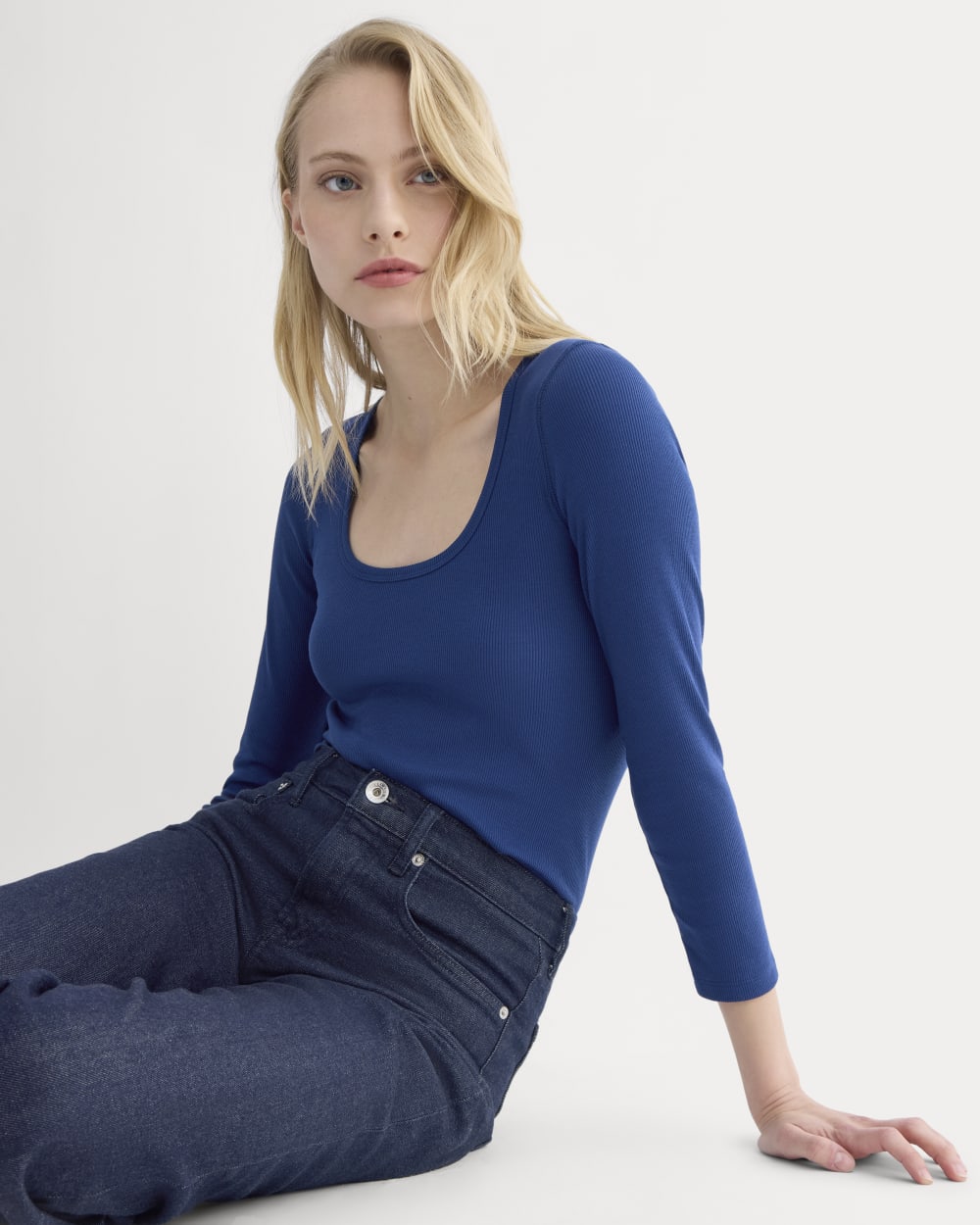 Luxe Rib Deep U-Neck Top | Estate Blue