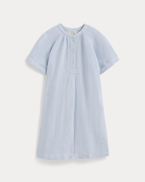 Alternative view of The Popover Dress in Linen | Sky Blue / White