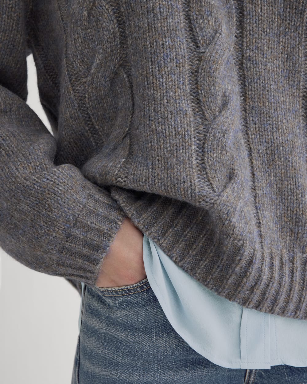 Cloud Cable V-Neck Sweater | Blue Multi Twist - Image 5