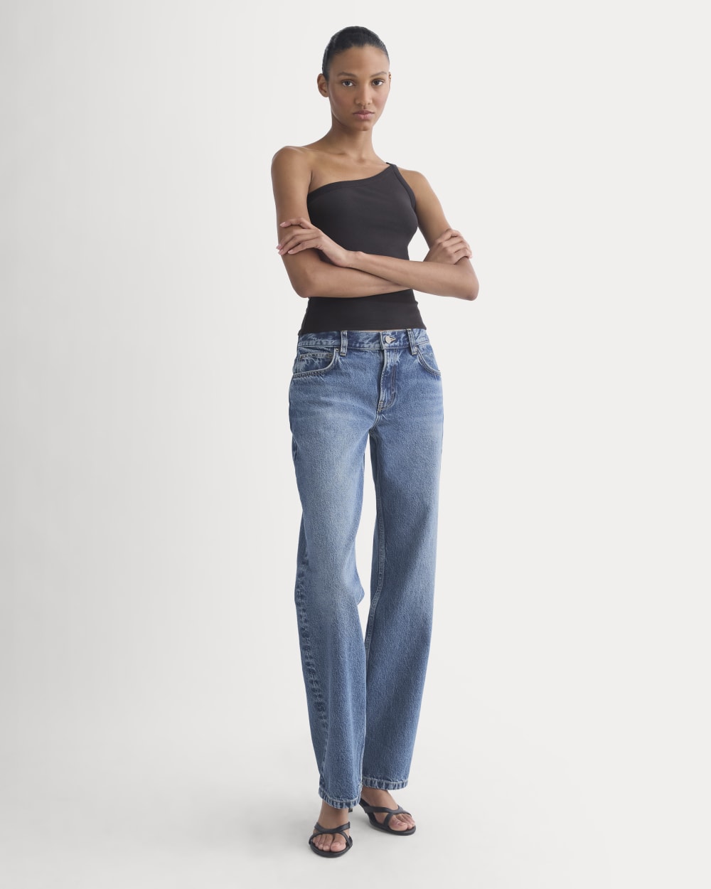 RetroSoft Cotton One-Shoulder Tank | Black - Image 3