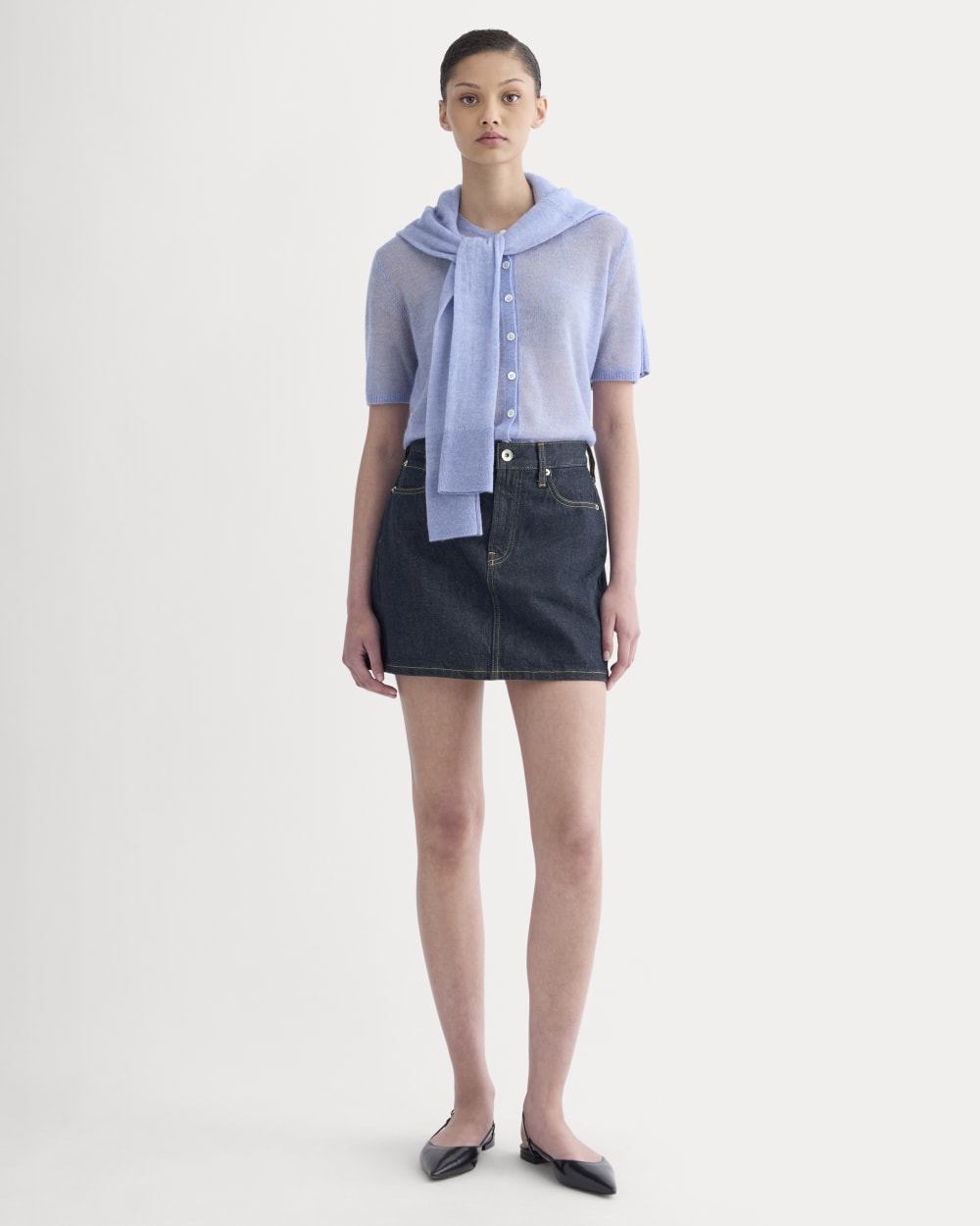 The Air Alpaca™ Short-Sleeve Cardigan | Soft Blue - Image 3