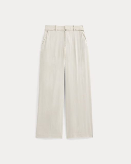 Alternative view of Wide-Leg Belted Pant in Stretch Linen | Birch | Long