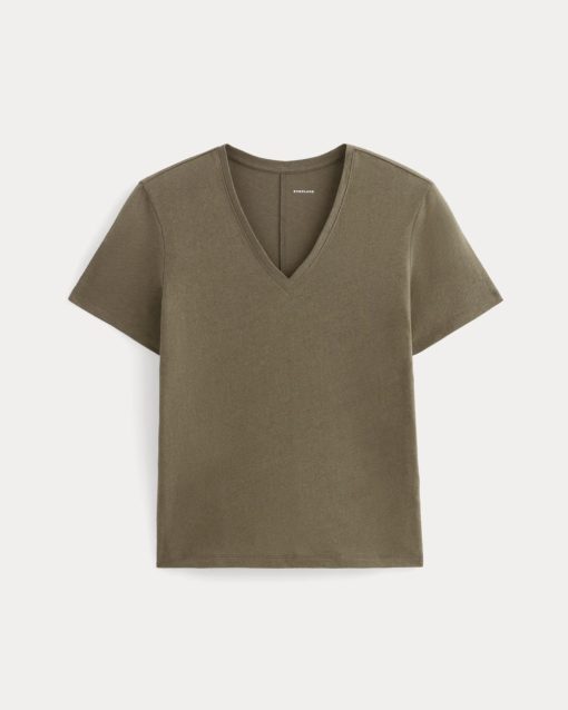 Alternative view of The Slouchy V-Neck Tee in Cotton Linen | Deep Taupe