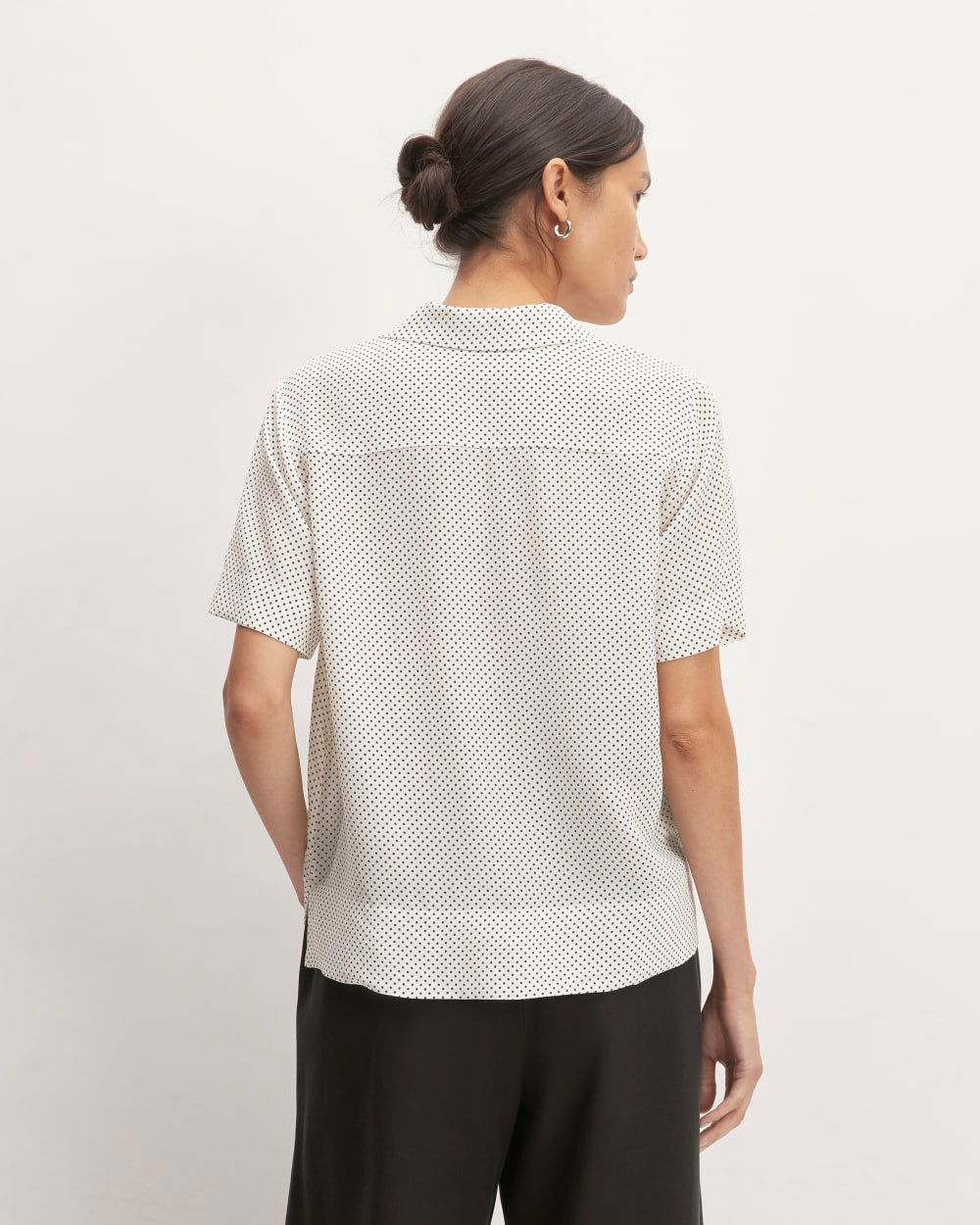 The Notch Shirt in Washable Silk | Bone / Black Polka Dot - Image 6