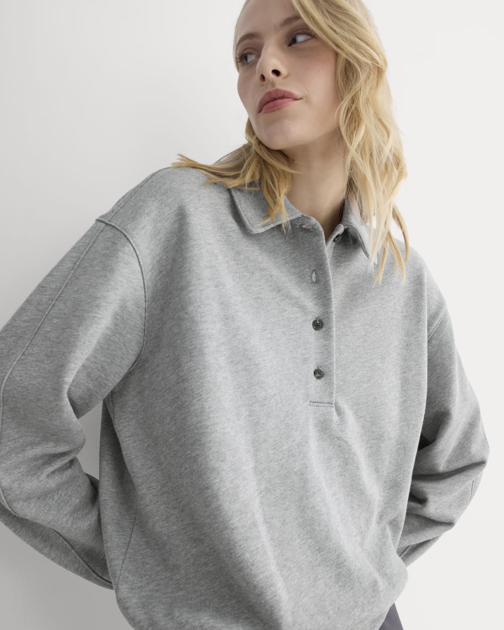 Lightweight Terry Polo Sweatshirt | Vintage Heather Grey - Image 4