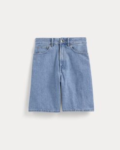 Alternative view of The Long A-Line Denim Short | Light Indigo