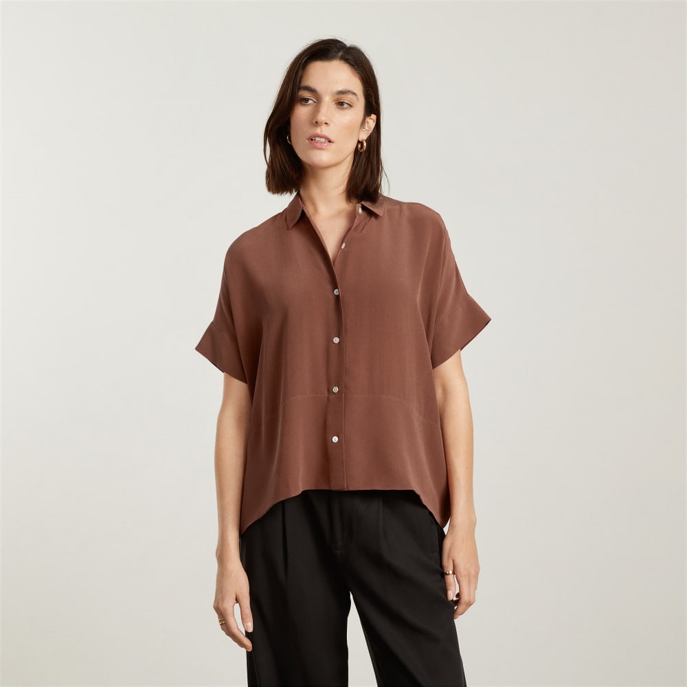 The Boxy Shirt in Washable Silk | Cinnamon - Image 2