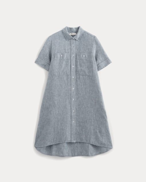 Alternative view of The Daytripper Dress in Linen | White / Blue