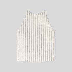 Alternative view of The Linen High-Neck Tank | Black / Canvas Tan