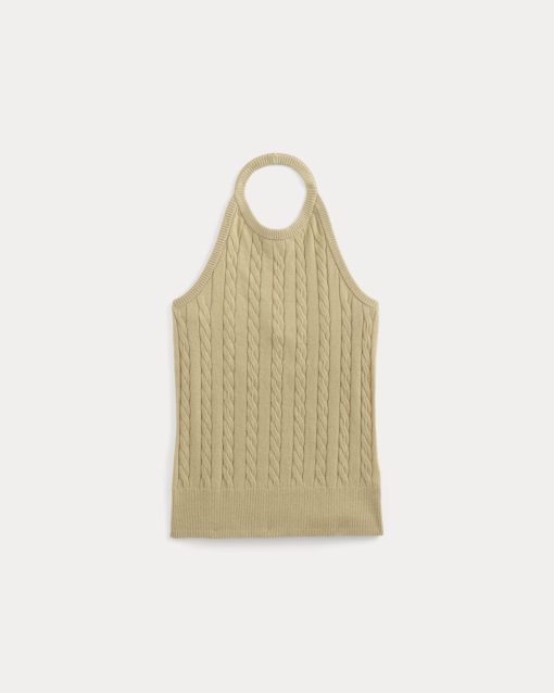 Alternative view of The Cable Halter in Cotton Cashmere | Classic Khaki