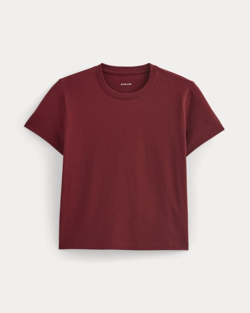 Alternative view of The Box-Cut Tee in Essential Cotton | Merlot | No Pocket