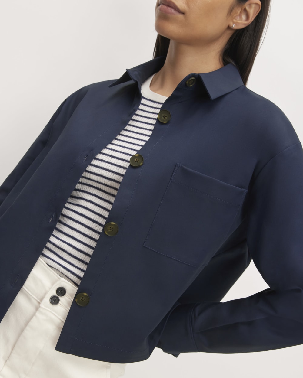 The Structured Cotton Cropped Shirt | Navy - Image 5