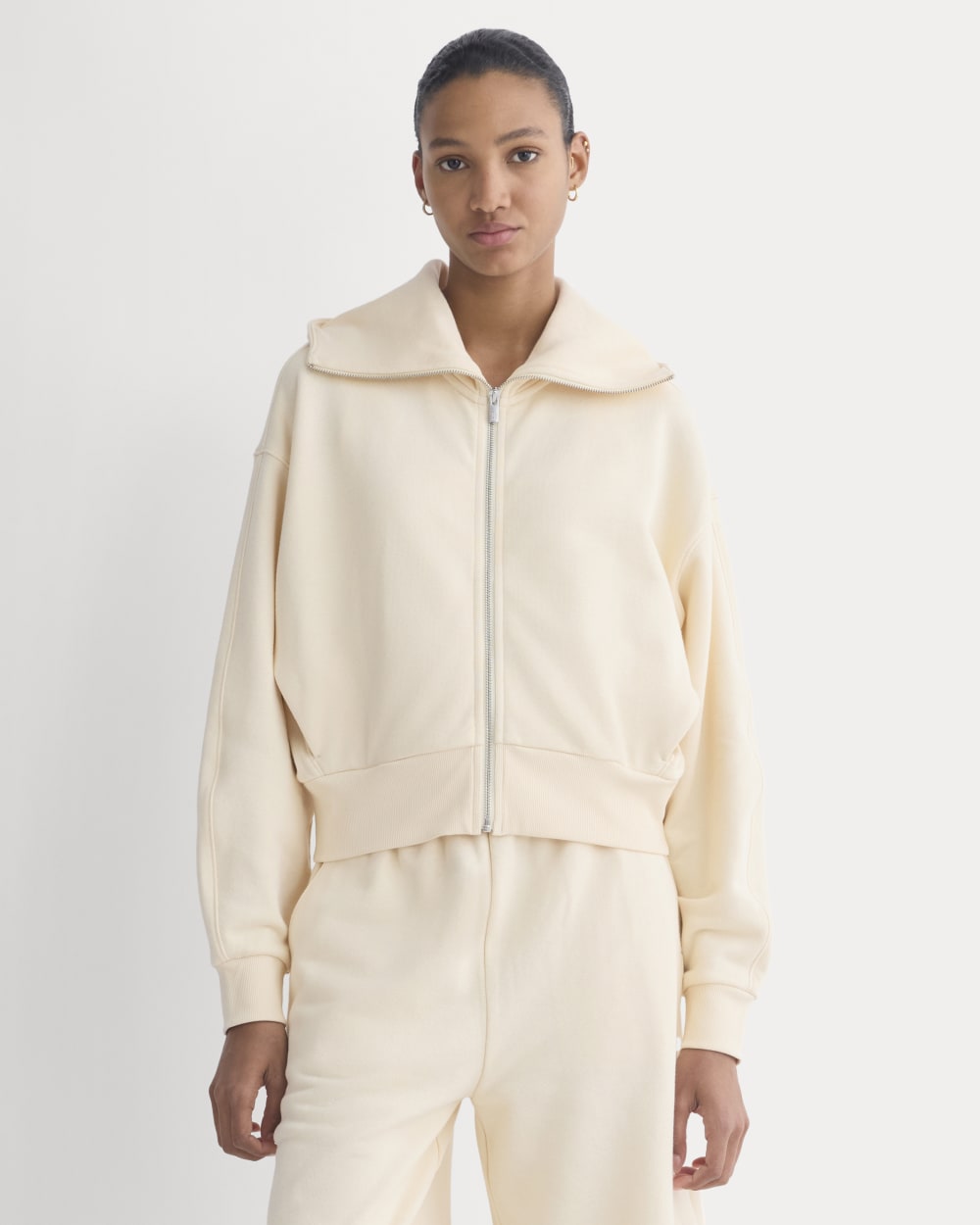 Lightweight Terry Cropped Full-Zip | Parchment
