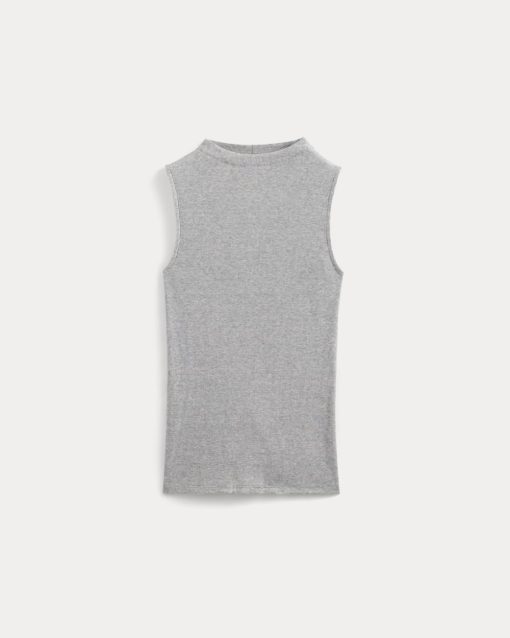 Alternative view of The Luxe Rib Funnel-Neck Tank | Classic Heather Grey