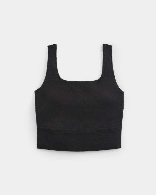 Alternative view of Square Tank in Stretch Linen | Black