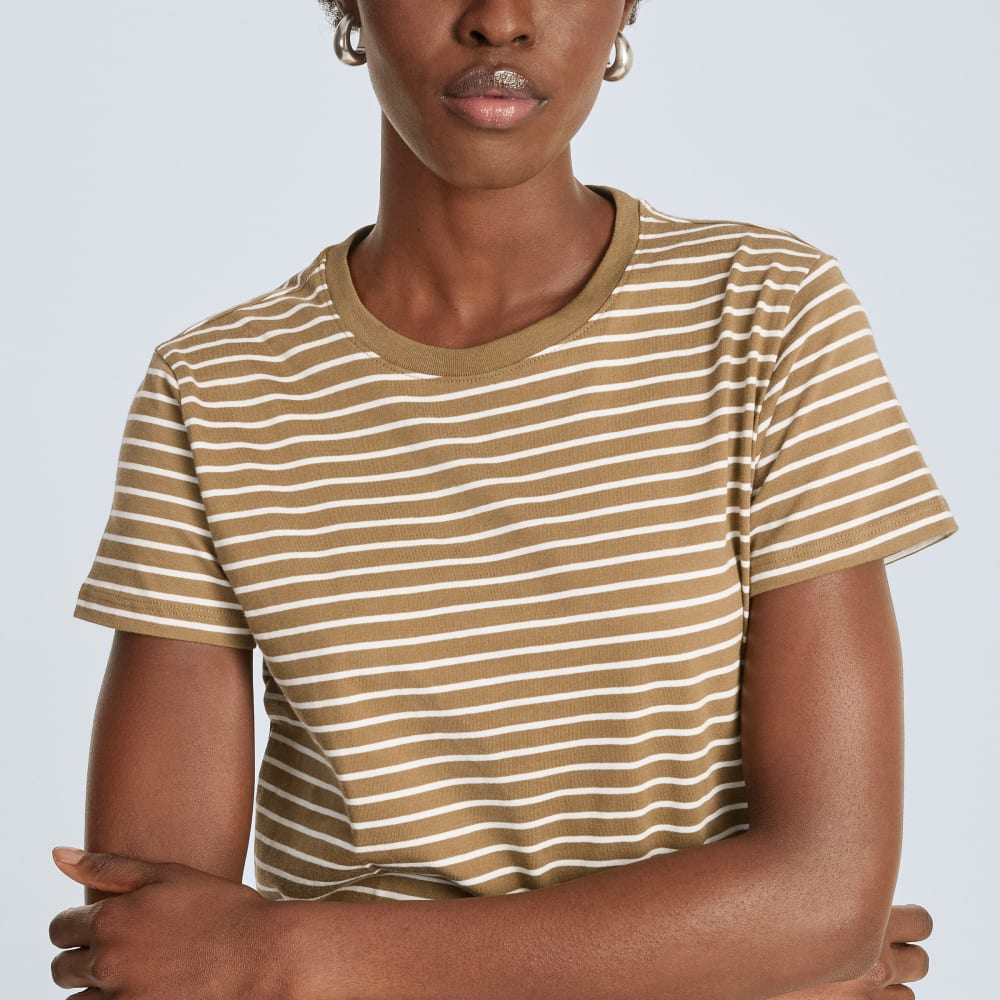The Box-Cut Tee in Essential Cotton | Olive / Tan | No Pocket - Image 4