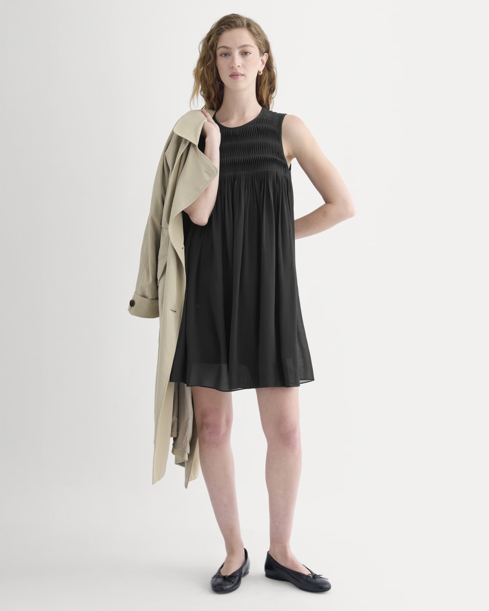 Twisted Pleated Mini Dress in Silk Georgette | Black - Image 4