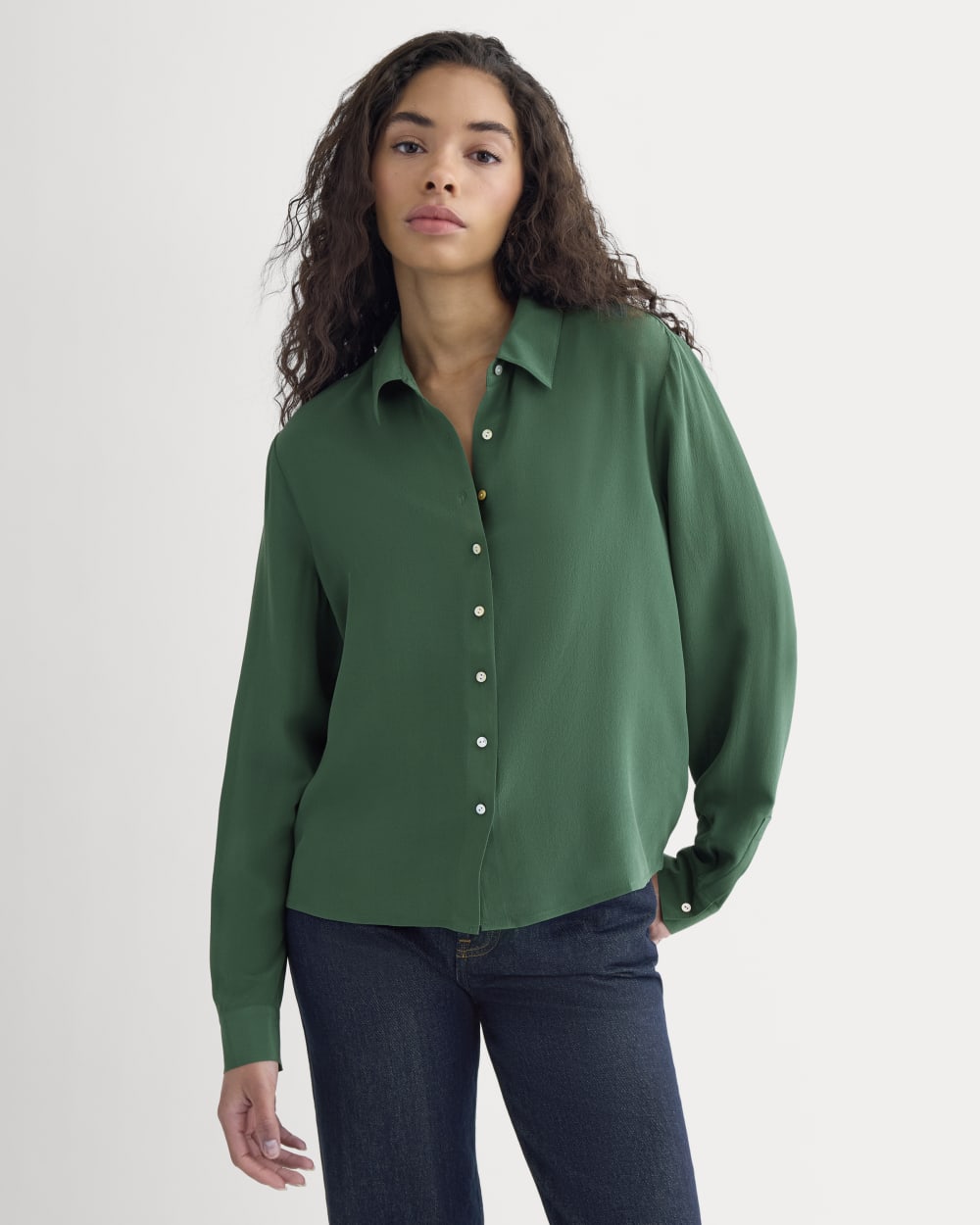 Shrunken Top in Washable Silk | Hunter Green - Image 4